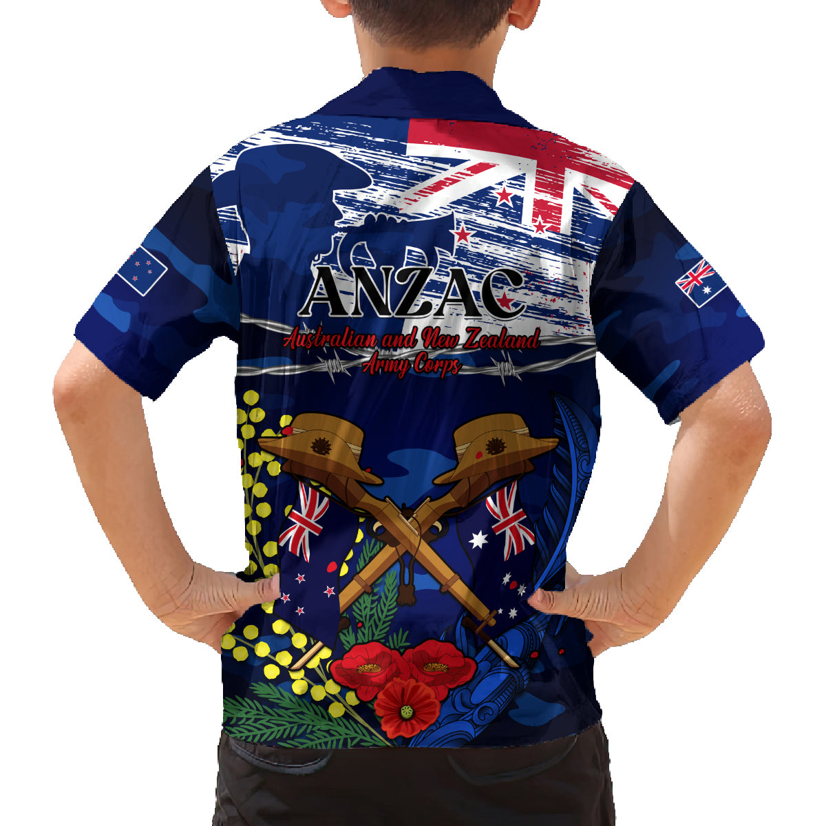 Australia And New Zealand ANZAC Day Family Matching Summer Maxi Dress and Hawaiian Shirt Lest We Forget Silver Fern With Golden Wattle LT14 - Polynesian Pride