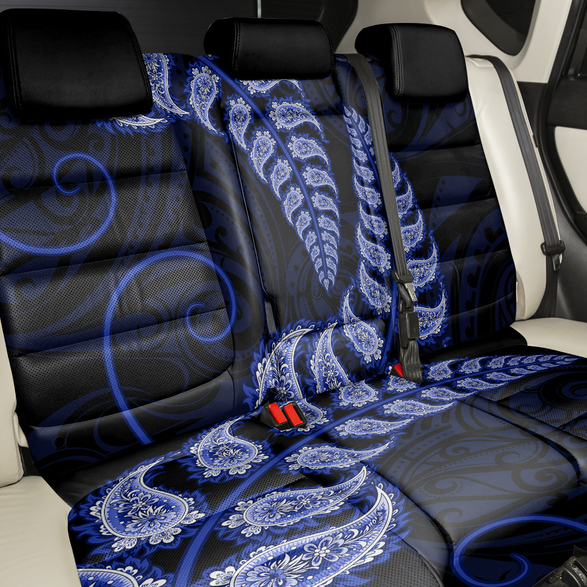 Blue New Zealand Paisley Silver Fern Back Car Seat Cover Aotearoa Maori LT14 - Polynesian Pride