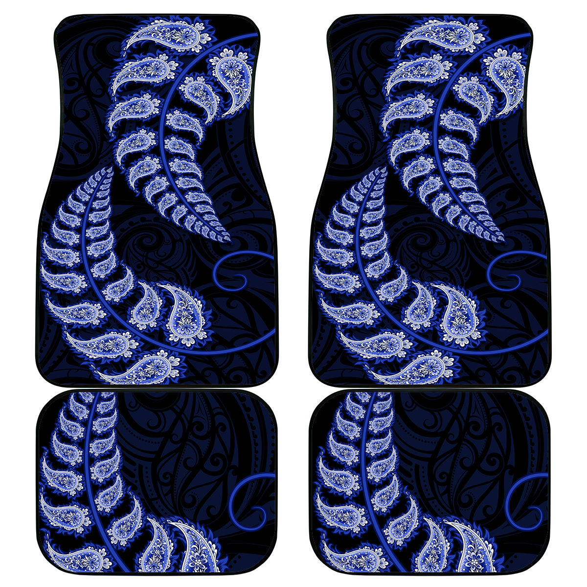 Blue New Zealand Paisley Silver Fern Car Mats Aotearoa Maori LT14 Blue - Polynesian Pride