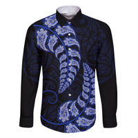 Blue New Zealand Paisley Silver Fern Family Matching Off Shoulder Short Dress and Hawaiian Shirt Aotearoa Maori LT14 Dad's Shirt - Long Sleeve Blue - Polynesian Pride