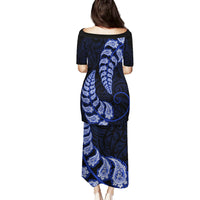 Blue New Zealand Paisley Silver Fern Family Matching Puletasi Dress and Hawaiian Shirt Aotearoa Maori LT14 - Polynesian Pride