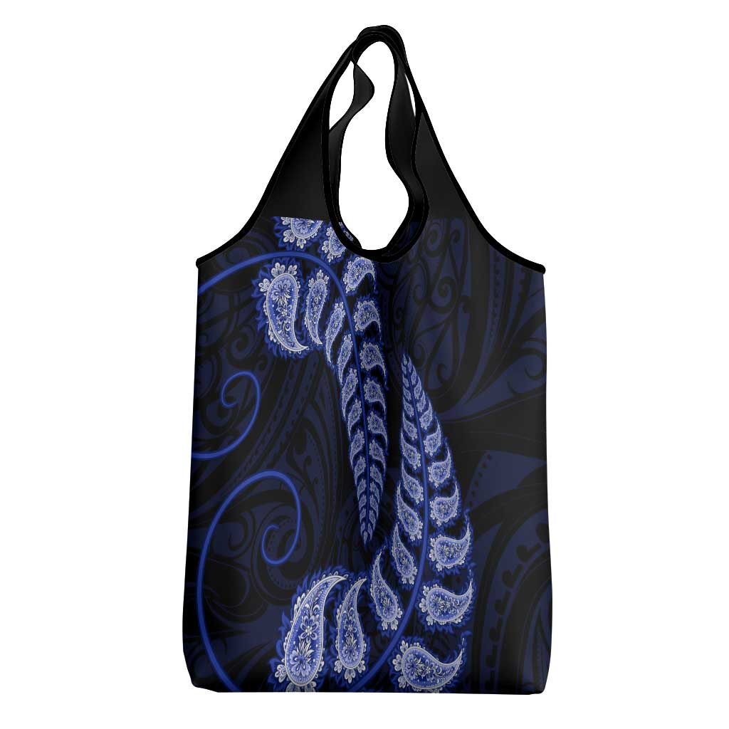Blue New Zealand Paisley Silver Fern Grocery Bag Aotearoa Maori