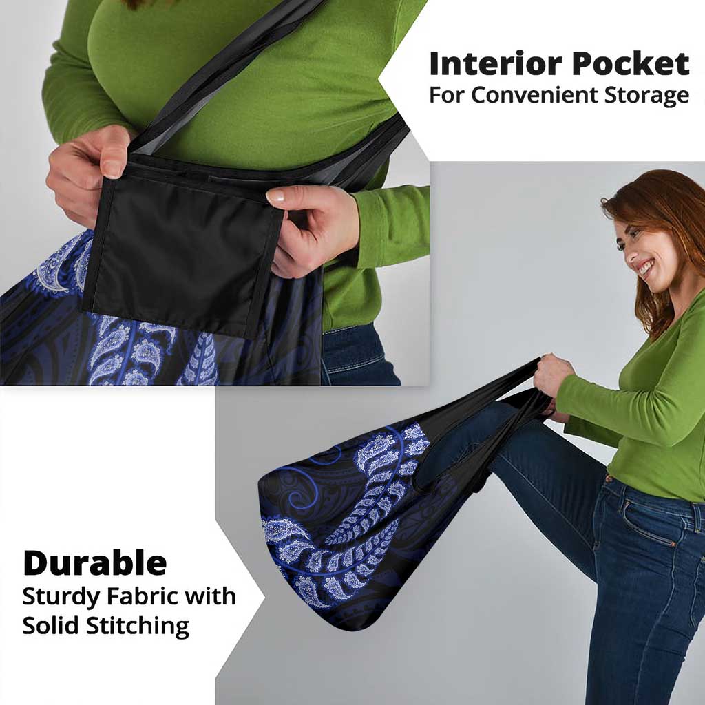 Blue New Zealand Paisley Silver Fern Grocery Bag Aotearoa Maori