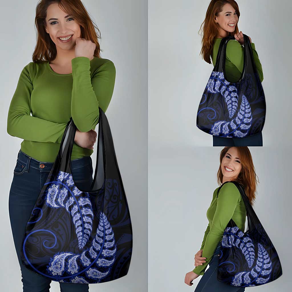 Blue New Zealand Paisley Silver Fern Grocery Bag Aotearoa Maori
