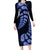 Blue New Zealand Paisley Silver Fern Long Sleeve Bodycon Dress Aotearoa Maori LT14 Long Dress Blue - Polynesian Pride