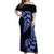 Blue New Zealand Paisley Silver Fern Off Shoulder Maxi Dress Aotearoa Maori LT14 Women Blue - Polynesian Pride