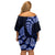 Blue New Zealand Paisley Silver Fern Off Shoulder Short Dress Aotearoa Maori LT14 - Polynesian Pride