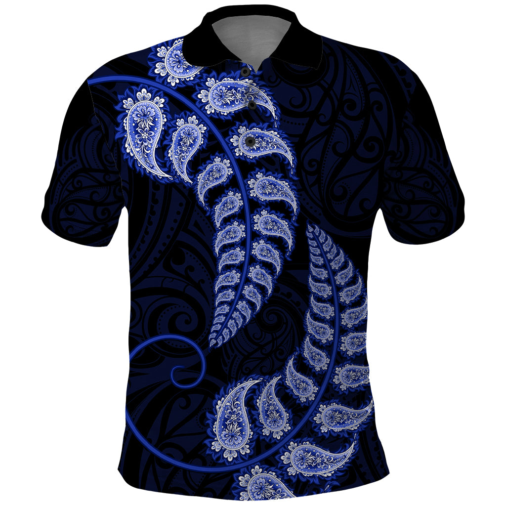 Blue New Zealand Paisley Silver Fern Polo Shirt Aotearoa Maori LT14 Blue - Polynesian Pride