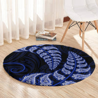 Blue New Zealand Paisley Silver Fern Round Carpet Aotearoa Maori LT14 - Polynesian Pride