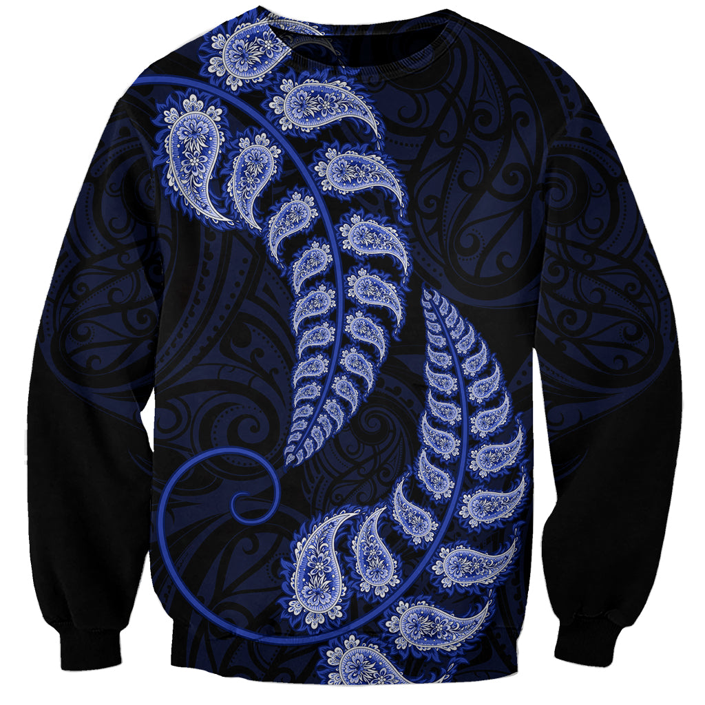 Blue New Zealand Paisley Silver Fern Sweatshirt Aotearoa Maori LT14 Unisex Blue - Polynesian Pride