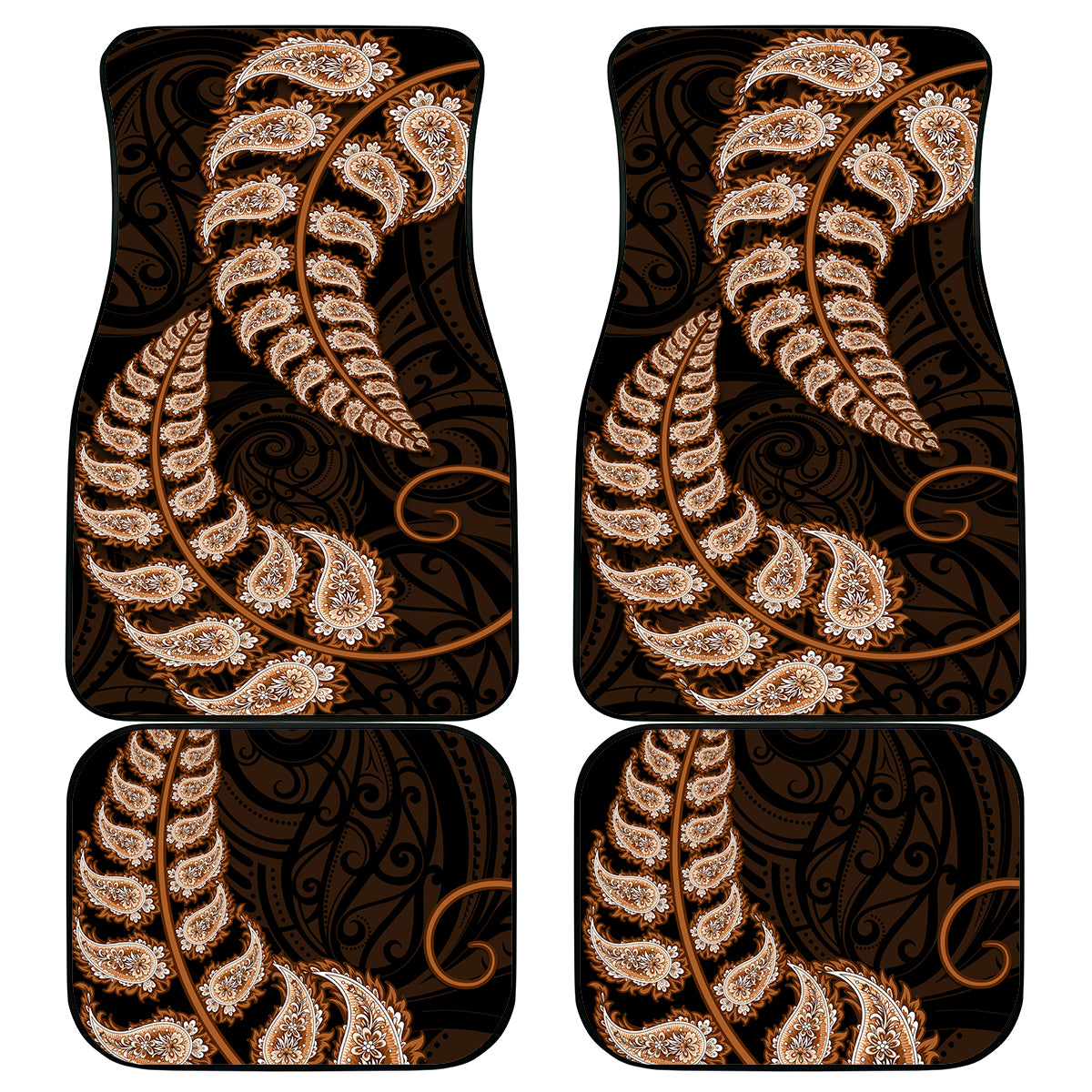 Brown New Zealand Paisley Silver Fern Car Mats Aotearoa Maori LT14 Brown - Polynesian Pride