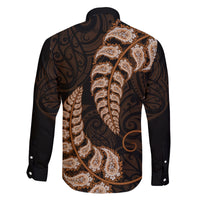 Brown New Zealand Paisley Silver Fern Family Matching Off Shoulder Long Sleeve Dress and Hawaiian Shirt Aotearoa Maori LT14 - Polynesian Pride