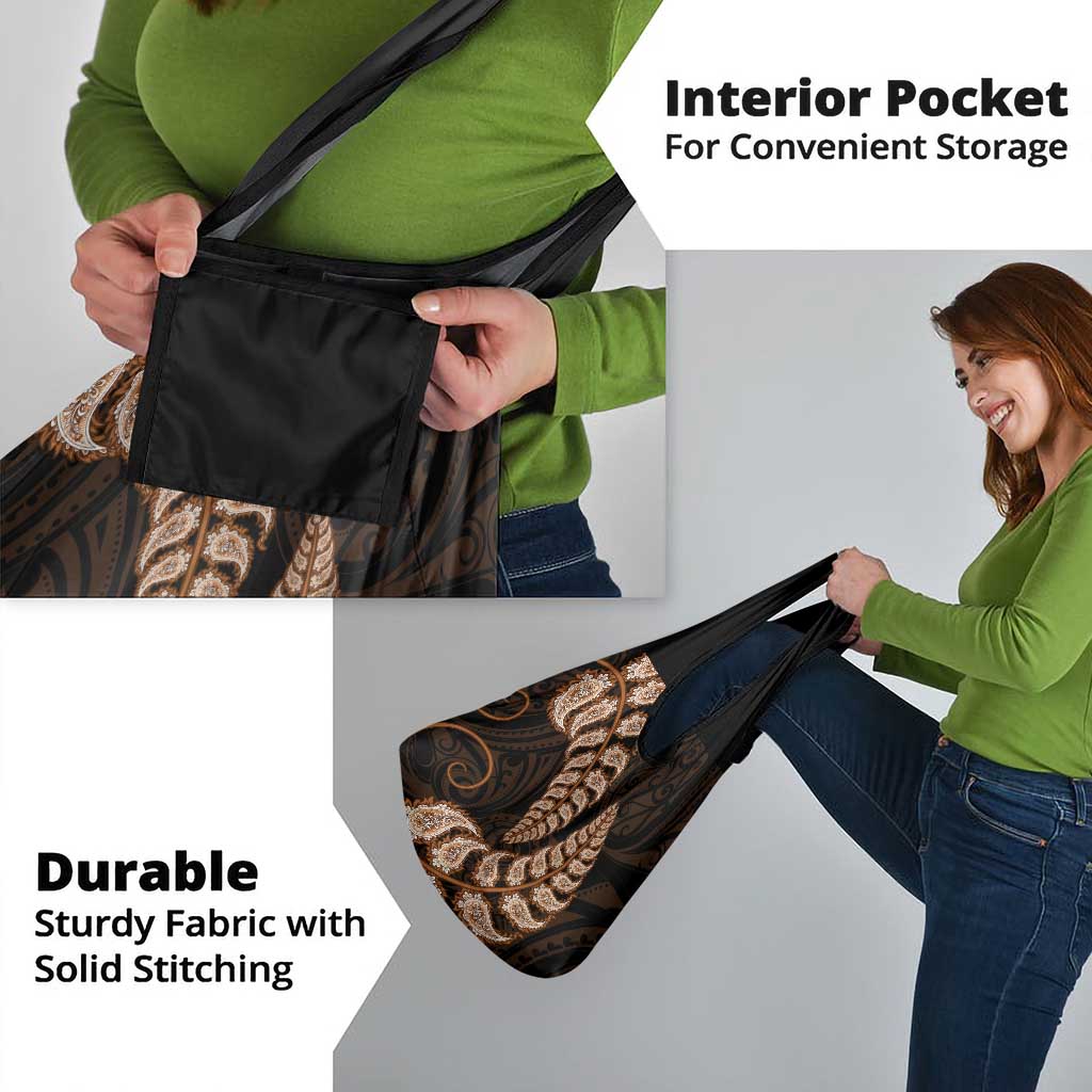 Brown New Zealand Paisley Silver Fern Grocery Bag Aotearoa Maori