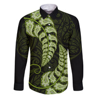 Green New Zealand Paisley Silver Fern Family Matching Tank Maxi Dress and Hawaiian Shirt Aotearoa Maori LT14 Dad's Shirt - Long Sleeve Green - Polynesian Pride