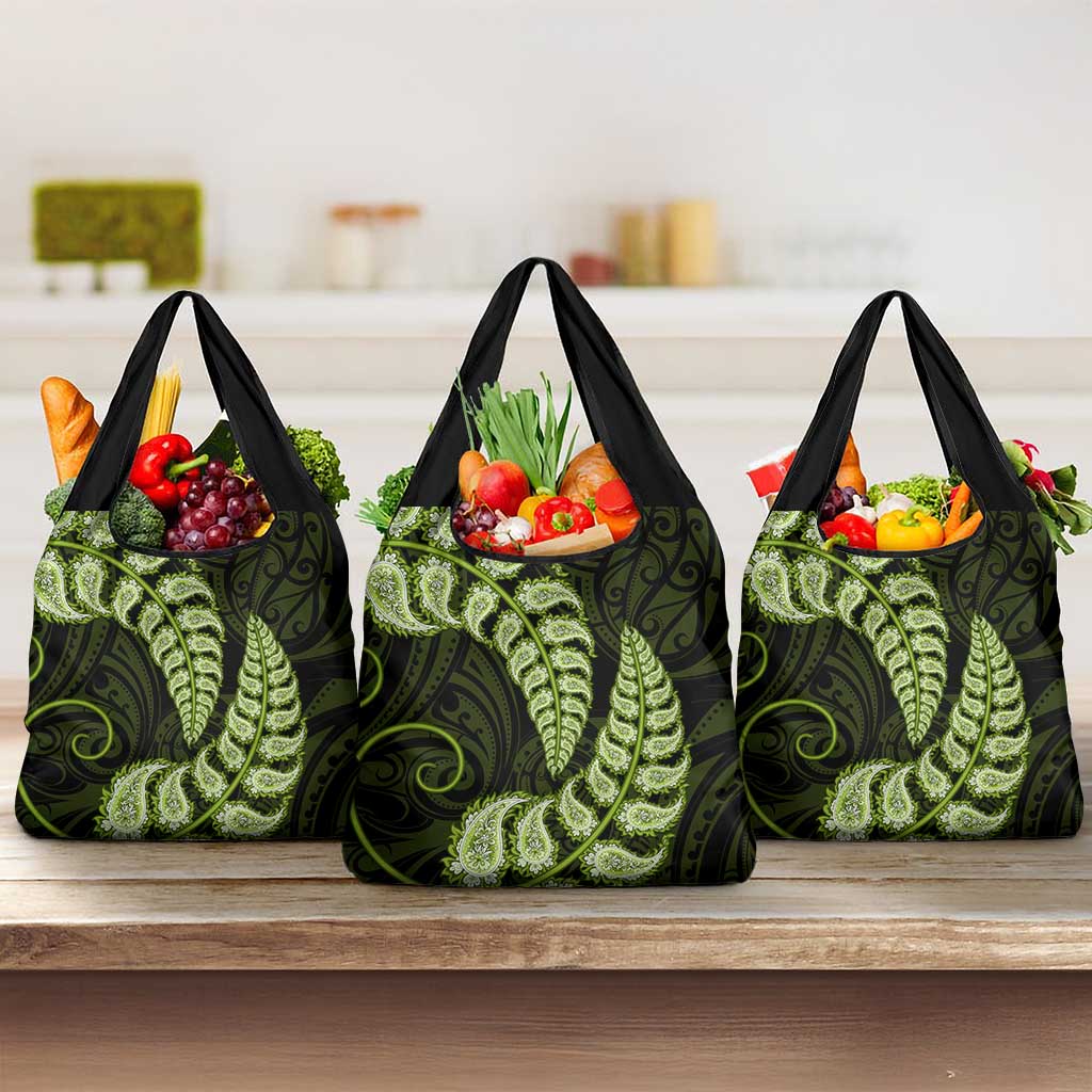 Green New Zealand Paisley Silver Fern Grocery Bag Aotearoa Maori