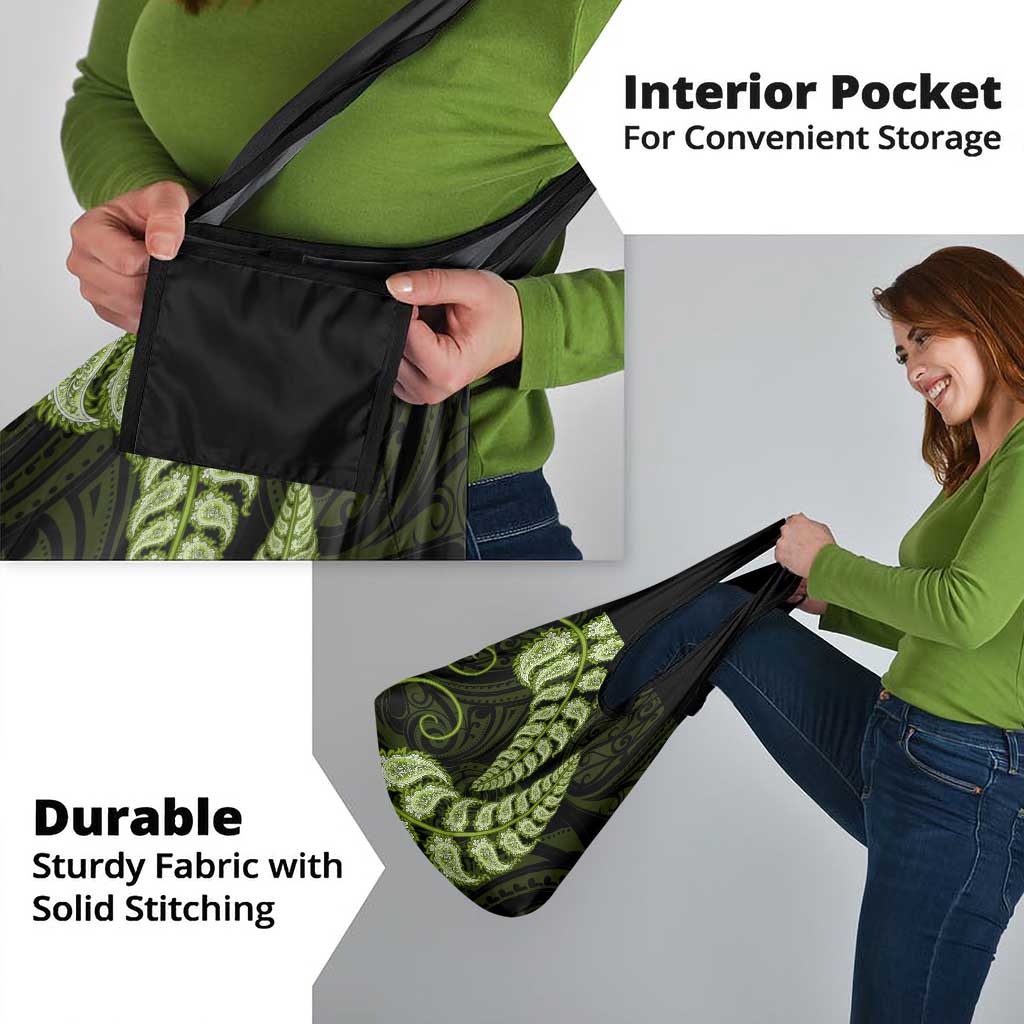 Green New Zealand Paisley Silver Fern Grocery Bag Aotearoa Maori