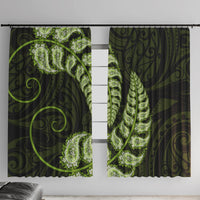 Green New Zealand Paisley Silver Fern Window Curtain Aotearoa Maori LT14 With Hooks Green - Polynesian Pride