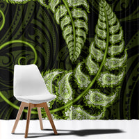 Green New Zealand Paisley Silver Fern Window Curtain Aotearoa Maori LT14 - Polynesian Pride