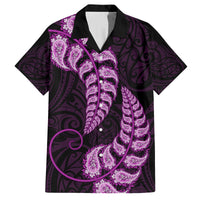 Purple New Zealand Paisley Silver Fern Family Matching Off Shoulder Short Dress and Hawaiian Shirt Aotearoa Maori LT14 Dad's Shirt - Short Sleeve Purple - Polynesian Pride