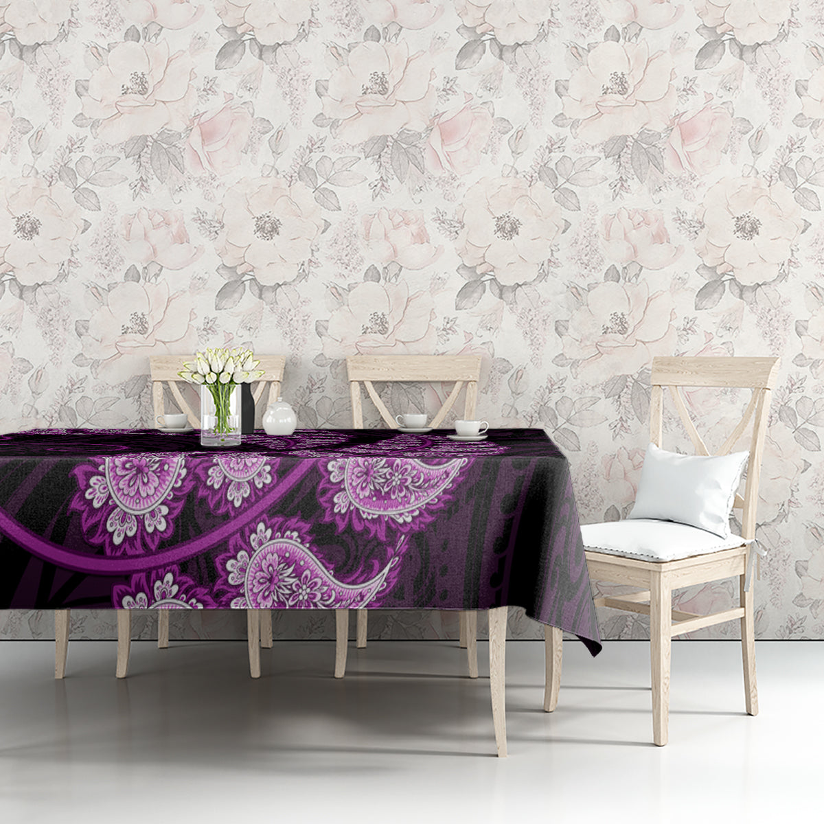 Purple New Zealand Paisley Silver Fern Tablecloth Aotearoa Maori LT14 - Polynesian Pride