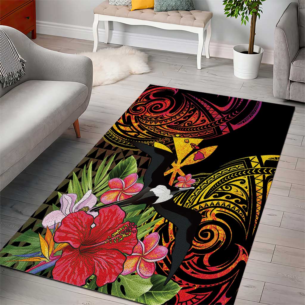 Hawaii Iwa Bird Area Rug Great Frigatebird Kanaka Tropical Hippie Style - Polynesian Pride