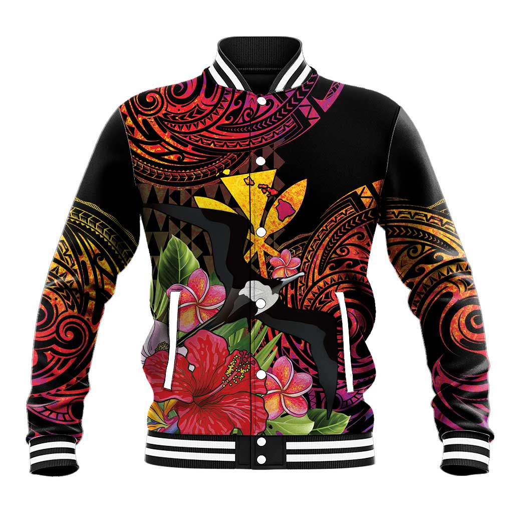 Hawaii Iwa Bird Baseball Jacket Great Frigatebird Kanaka Tropical Hippie Style - Polynesian Pride