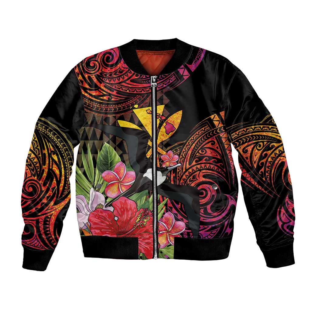 Hawaii Iwa Bird Bomber Jacket Great Frigatebird Kanaka Tropical Hippie Style - Polynesian Pride