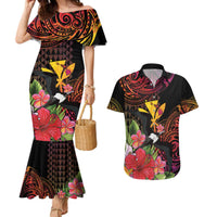 Hawaii Iwa Bird Couples Matching Mermaid Dress and Hawaiian Shirt Great Frigatebird Kanaka Tropical Hippie Style - Polynesian Pride