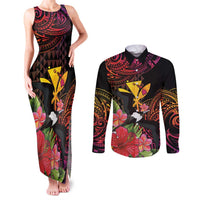 Hawaii Iwa Bird Couples Matching Tank Maxi Dress and Long Sleeve Button Shirt Great Frigatebird Kanaka Tropical Hippie Style - Polynesian Pride