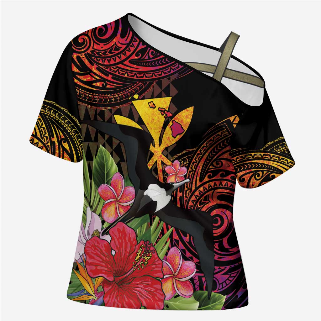 Hawaii Iwa Bird Cross Shoulder Shirt Great Frigatebird Kanaka Tropical Hippie Style - Polynesian Pride