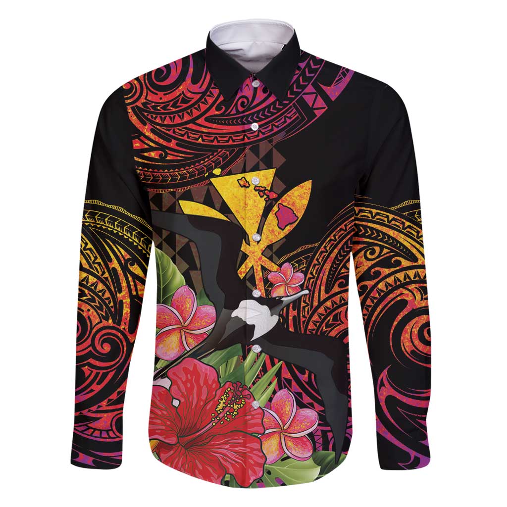 Hawaii Iwa Bird Family Matching Long Sleeve Bodycon Dress and Hawaiian Shirt Great Frigatebird Kanaka Tropical Hippie Style - Polynesian Pride