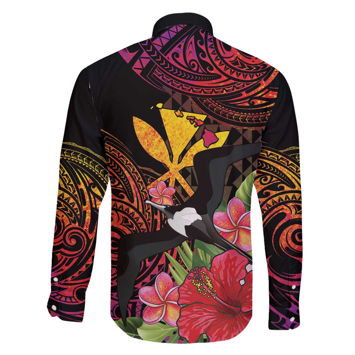Hawaii Iwa Bird Family Matching Off The Shoulder Long Sleeve Dress and Hawaiian Shirt Great Frigatebird Kanaka Tropical Hippie Style - Polynesian Pride