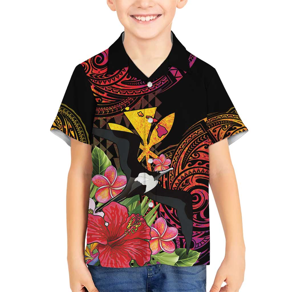 Hawaii Iwa Bird Family Matching Off Shoulder Short Dress and Hawaiian Shirt Great Frigatebird Kanaka Tropical Hippie Style - Polynesian Pride