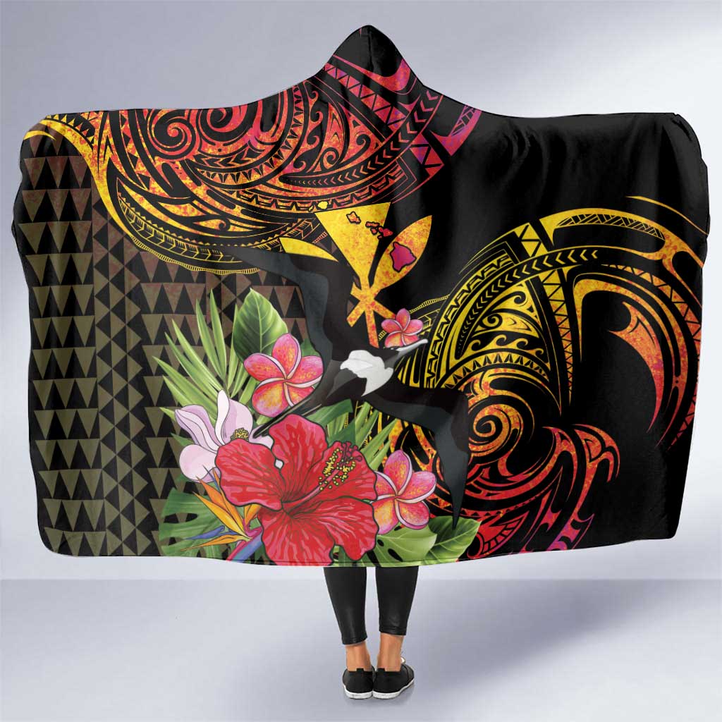 Hawaii Iwa Bird Hooded Blanket Great Frigatebird Kanaka Tropical Hippie Style - Polynesian Pride