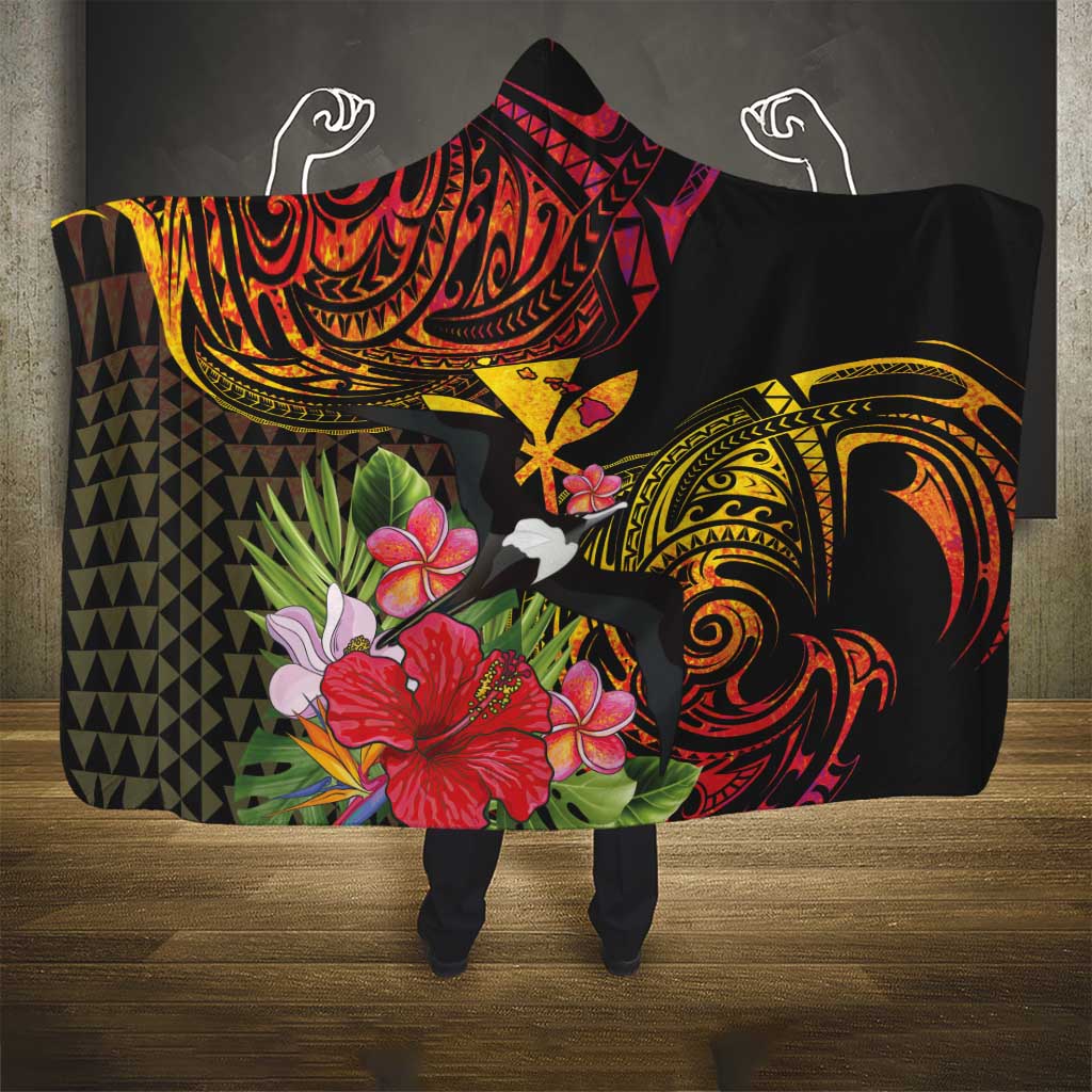 Hawaii Iwa Bird Hooded Blanket Great Frigatebird Kanaka Tropical Hippie Style - Polynesian Pride