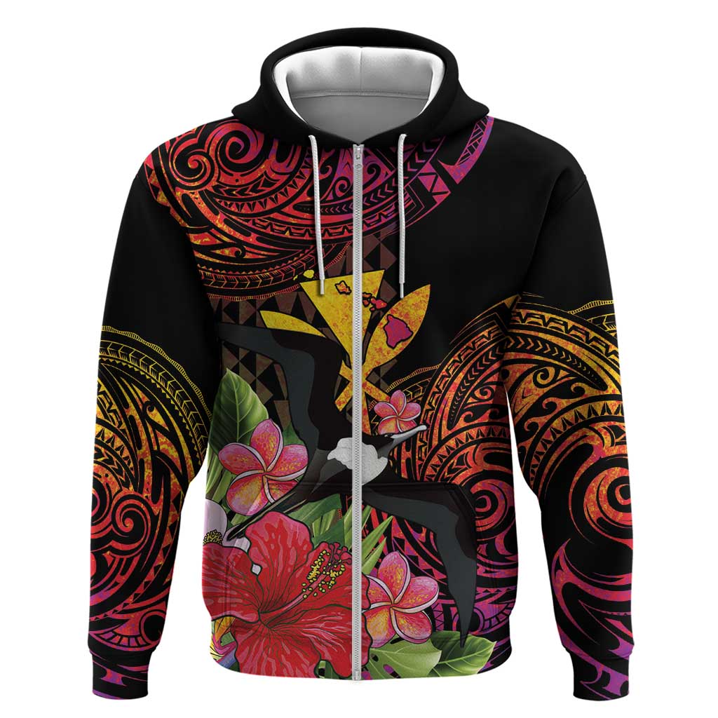Hawaii Iwa Bird Hoodie Great Frigatebird Kanaka Tropical Hippie Style - Polynesian Pride