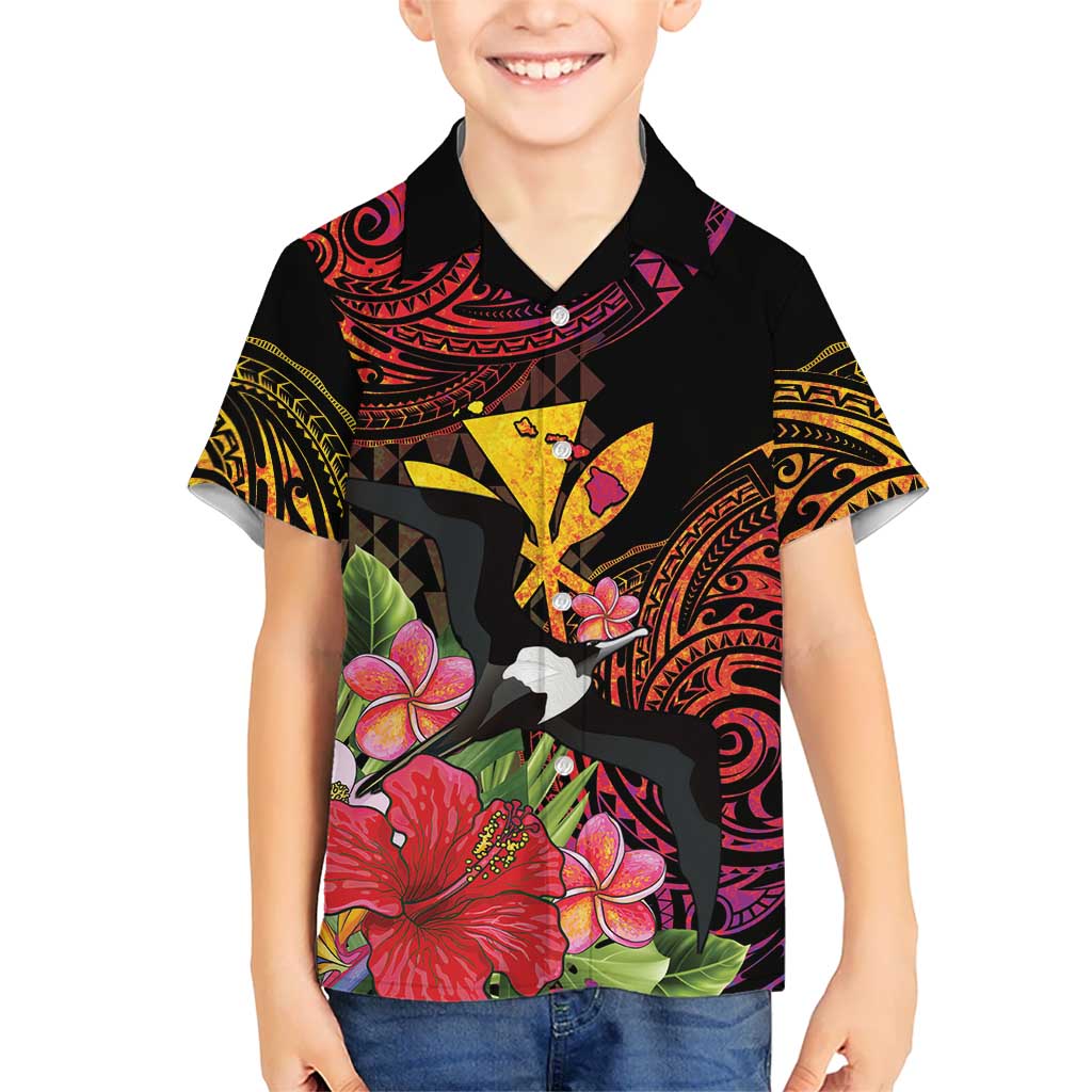 Hawaii Iwa Bird Kid Hawaiian Shirt Great Frigatebird Kanaka Tropical Hippie Style - Polynesian Pride