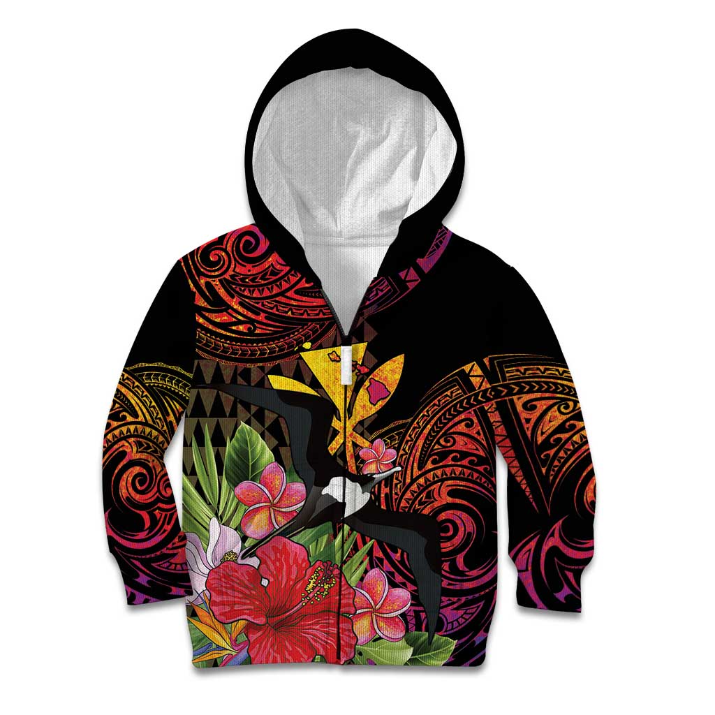 Hawaii Iwa Bird Kid Hoodie Great Frigatebird Kanaka Tropical Hippie Style - Polynesian Pride