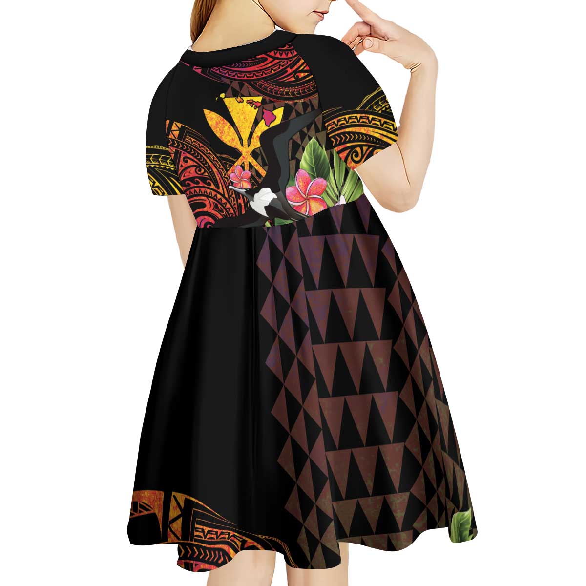 Hawaii Iwa Bird Kid Short Sleeve Dress Great Frigatebird Kanaka Tropical Hippie Style - Polynesian Pride