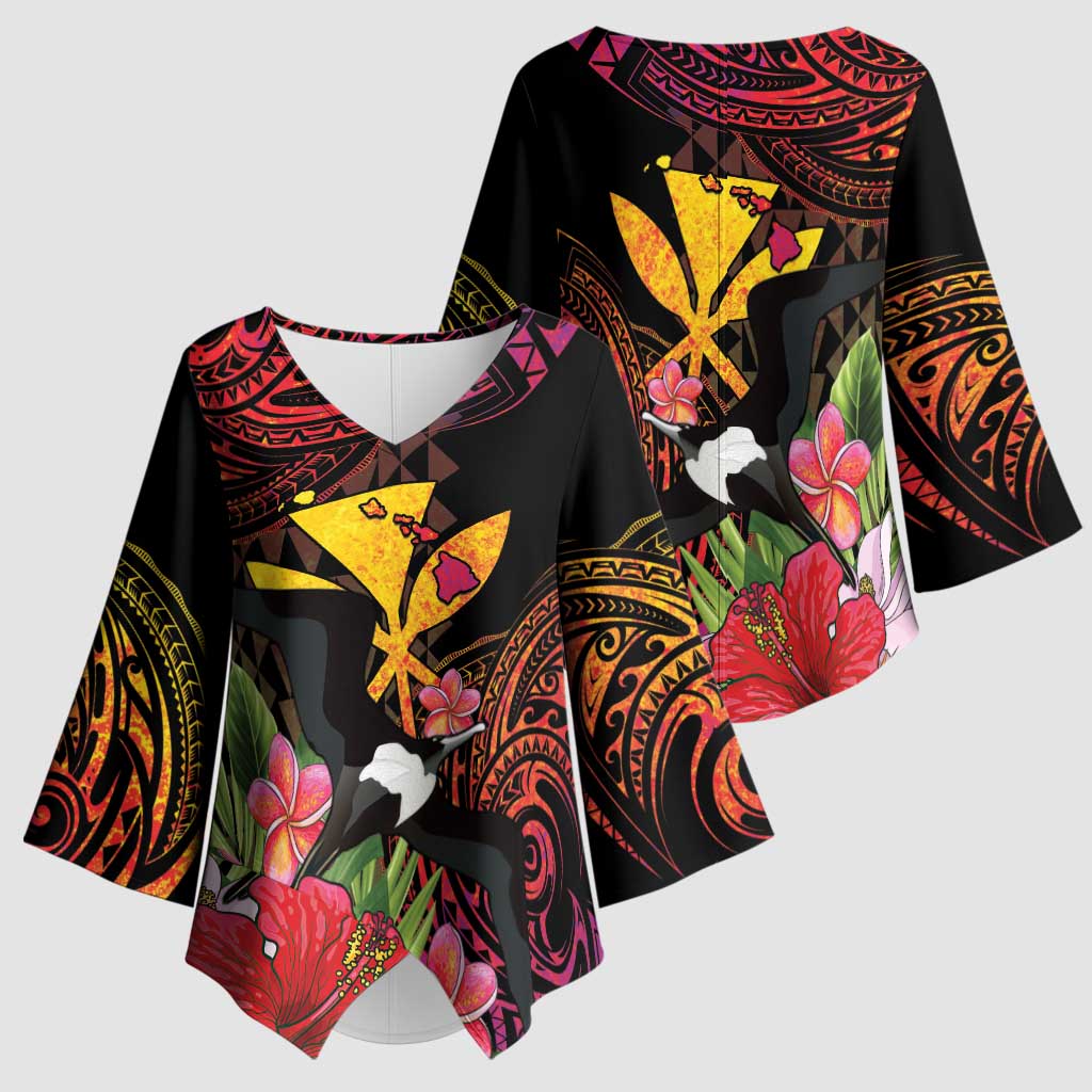 Hawaii Iwa Bird Kimono Sleeve Blouse Great Frigatebird Kanaka Tropical Hippie Style - Polynesian Pride