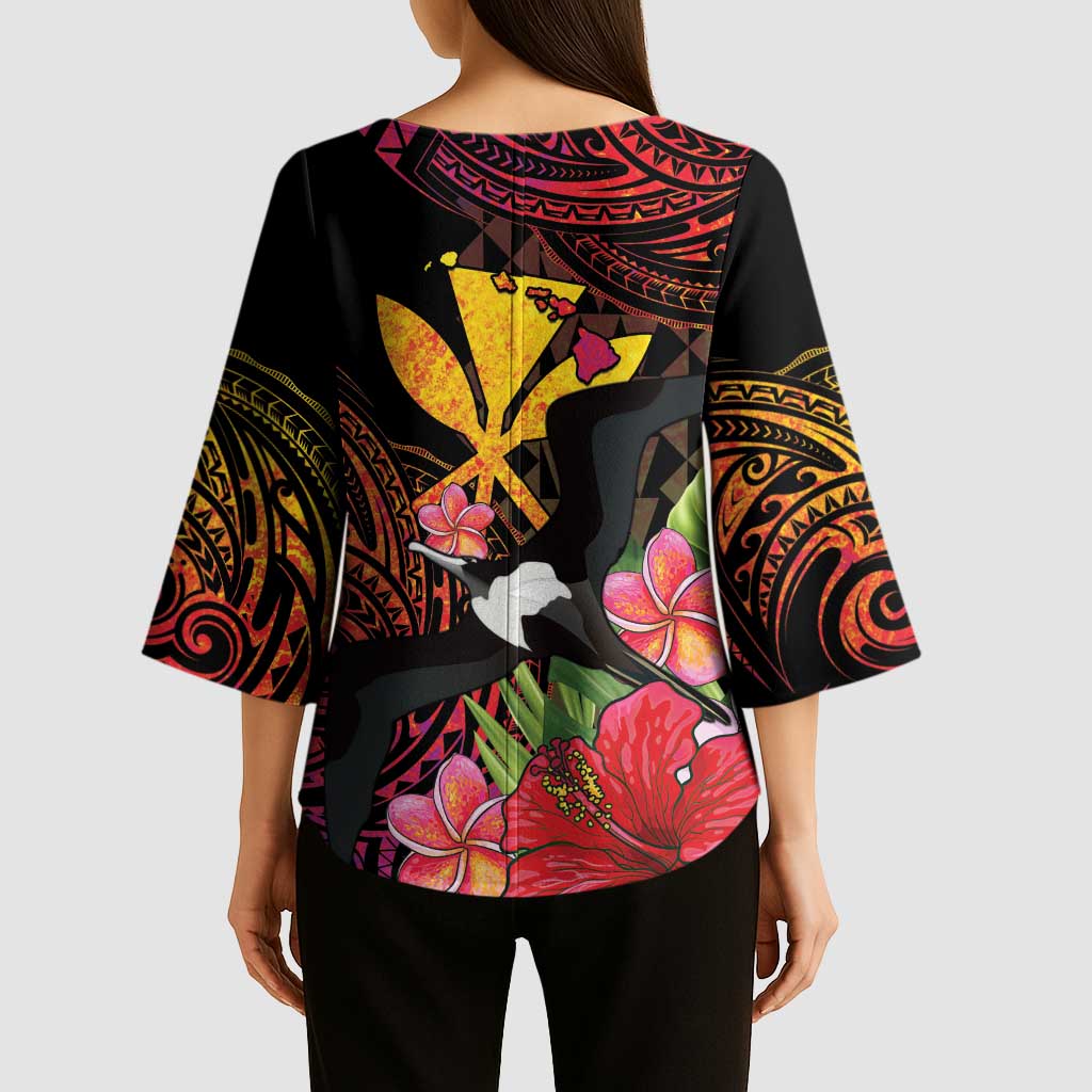 Hawaii Iwa Bird Kimono Sleeve Blouse Great Frigatebird Kanaka Tropical Hippie Style - Polynesian Pride
