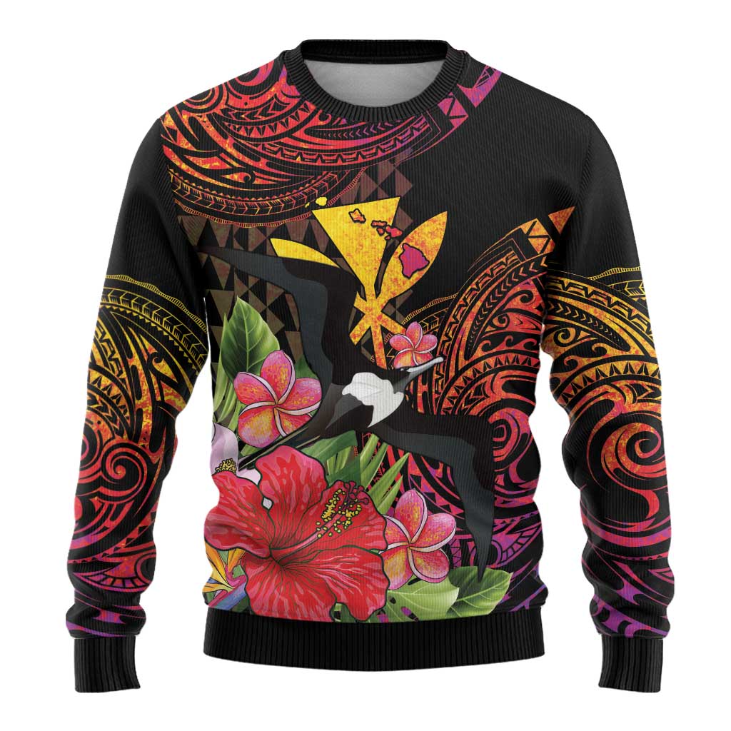Hawaii Iwa Bird Ugly Christmas Sweater Great Frigatebird Kanaka Tropical Hippie Style - Polynesian Pride