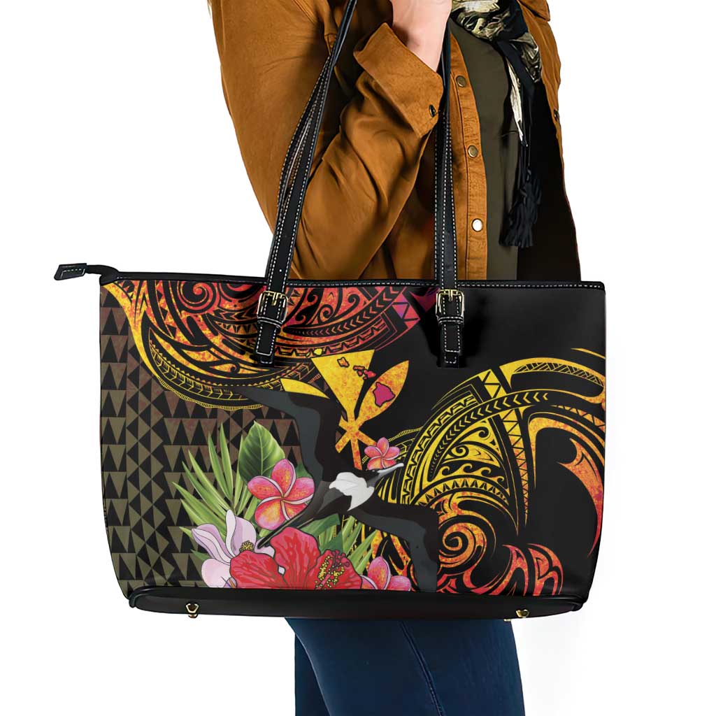 Hawaii Iwa Bird Leather Tote Bag Great Frigatebird Kanaka Tropical Hippie Style - Polynesian Pride