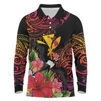 Hawaii Iwa Bird Long Sleeve Polo Shirt Great Frigatebird Kanaka Tropical Hippie Style - Polynesian Pride