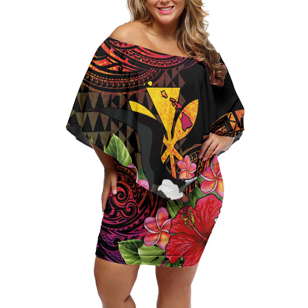 Hawaii Iwa Bird Off Shoulder Short Dress Great Frigatebird Kanaka Tropical Hippie Style - Polynesian Pride
