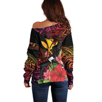 Hawaii Iwa Bird Off Shoulder Sweater Great Frigatebird Kanaka Tropical Hippie Style - Polynesian Pride