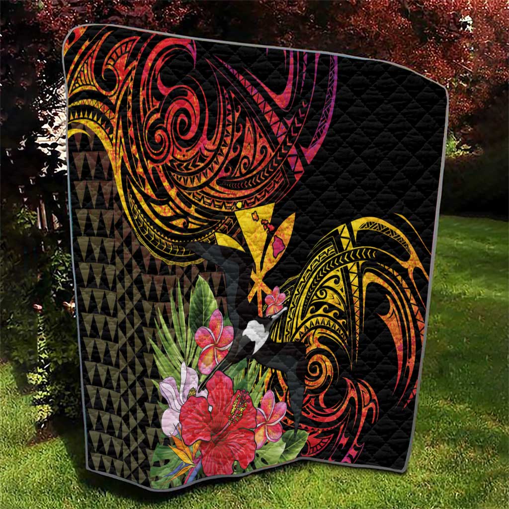 Hawaii Iwa Bird Quilt Great Frigatebird Kanaka Tropical Hippie Style - Polynesian Pride