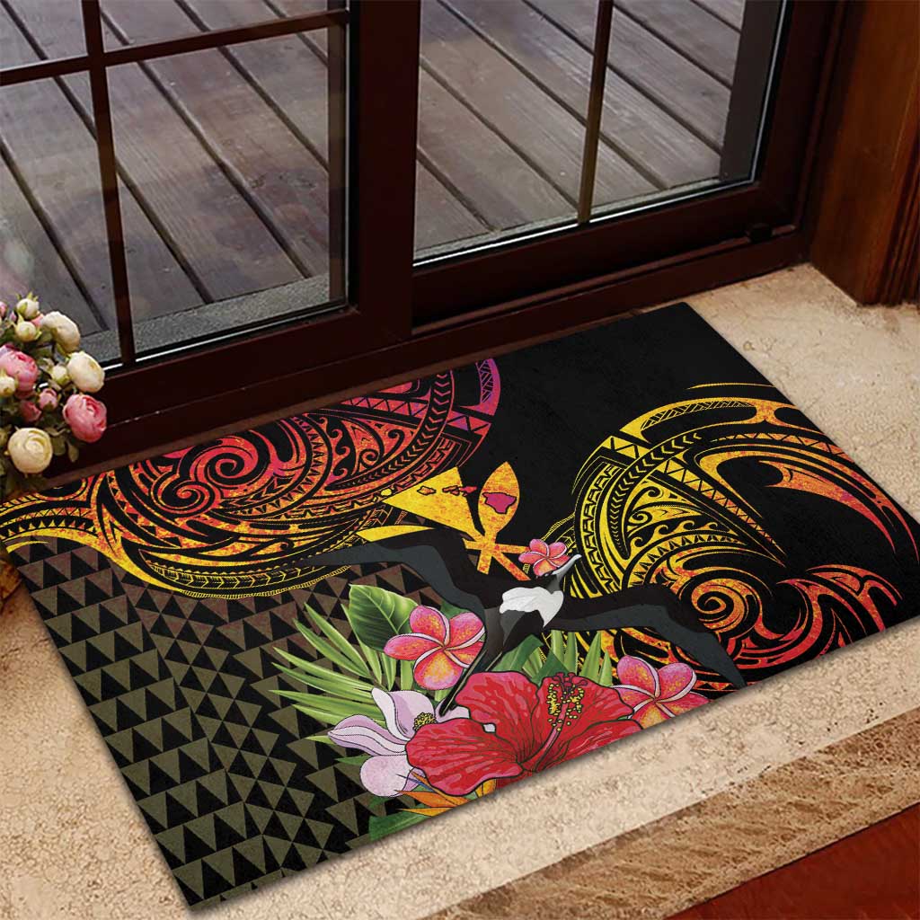 Hawaii Iwa Bird Rubber Doormat Great Frigatebird Kanaka Tropical Hippie Style - Polynesian Pride