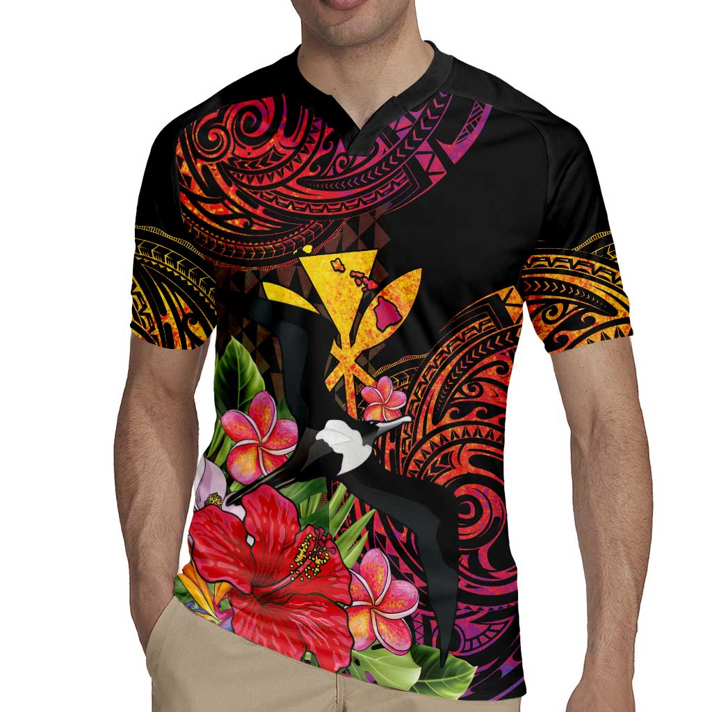 Hawaii Iwa Bird Rugby Jersey Great Frigatebird Kanaka Tropical Hippie Style - Polynesian Pride