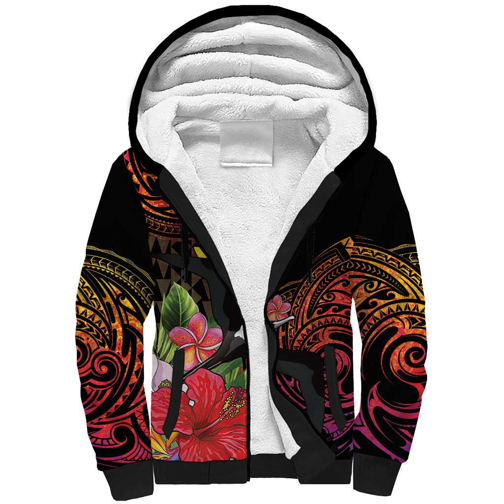 Hawaii Iwa Bird Sherpa Hoodie Great Frigatebird Kanaka Tropical Hippie Style - Polynesian Pride